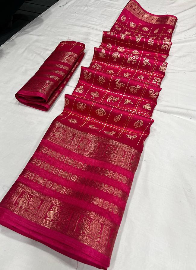 Pure Dola Silk Rani Pink Traditional Wear Digital Printed Saree